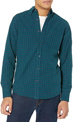 Amazon Essentials Men's Regular-Fit Long-Sleeve Pocket Oxford Shirt, Green/Navy, Gingham, X-Large