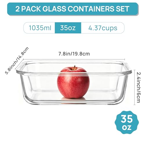 Image of Vtopmart 2 Pack 35oz Glass Meal Prep Containers with Lids