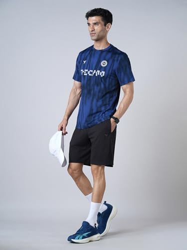 Image of TECHNOSPORT Men Cricket Fan T-Shirt IPL Printed Casual Sportswear Tee Typography Print Slim Fit Round Neck Short Sleeve Polyester Sports Tshirt for MenIPL MensJersey
