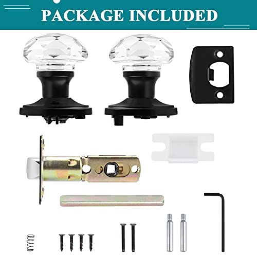 Orger 10 Pack Passage Crystal Door Knobs, Keyless Non-Locking Interior Door Handles For Hallway And Closet, Heavy Duty Glass Knob With Flat Black Zinc Alloy Rosette #TOP6