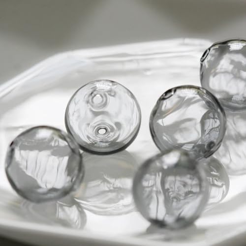 Cuentas redondas de vidrio soplado gris de 14 mm con dos agujeros 5