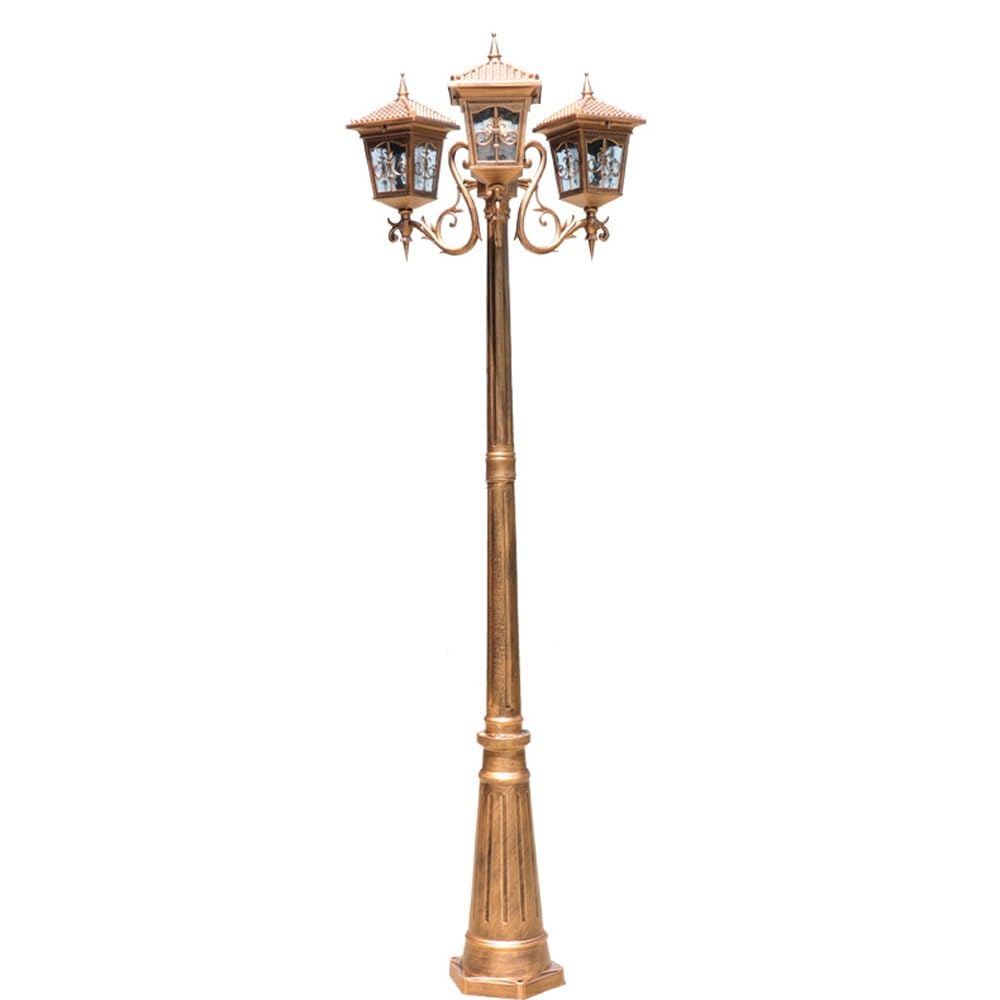 GTHTUHFD 3-Lights High Street Lamp, Brass Pole Lighting With Water Ripple Glass Post Lamp For Driveway Yard Lawn Patio Garden,126