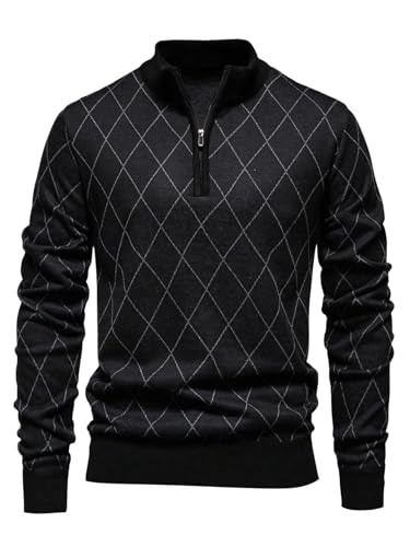 Floerns Men's Lightweight Sweater Plaid Long Sleeve Knit Quarter Zip Pullover Sweaters