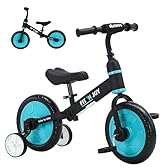 UBRAVOO Fit 'n Joy Beginner Toddler Training Bicycle, 4-in-1 Kids Balance Bike with Pedals & Training Wheels Options, Trike to Bike Riding Toys for Boys Girls 2-5 (Blue)