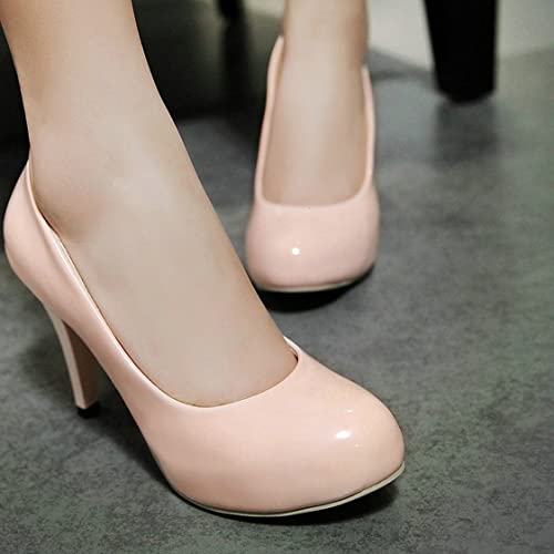BEAUPAS Women's Patent Leather Platform Pumps High Heel Stiletto Pump Round Toe Shoes3