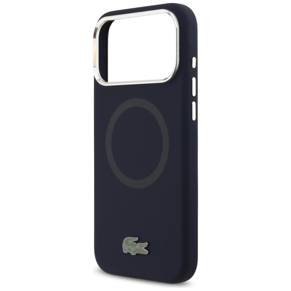 CG MOBILE Lacoste - Custodia per iPhone 17 Pro Max [compatibile con MagSafe], in silicone con logo in metallo, antiurto, protezione contro le cadute, sottile e resistente, protezione porte, colore