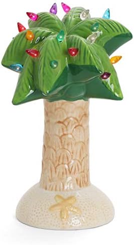 Milltown Merchants Christmas Palm Tree - Ceramic Palm Tree Christmas Tree - Tabletop Christmas Tree with Lights - Palm Tree Decor - Lighted Palm Tree - Christmas Beach Decor