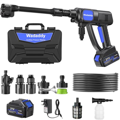 Wadaddy Cordless Power Cleaner, 1250 PSI Portable Battery Powered Cleaning Tool with Brushless Motor, Self-Priming System & Lightweight Design for Cars, RVs, Patios, Fences, Garden & Camping