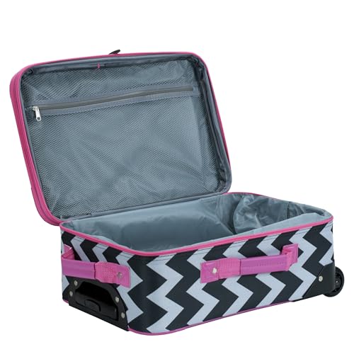 Image of Rockland Fashion Softside 2 Piece Luggage Set, Expandable, (14 inch Tote /19 inch Upright), Pink Chevron