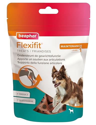 Beaphar Flexifit Treats, Integratore Articolare per Cani, per Articolazioni Flessibili e Ossa Forti, con Omega 3, Glucosamina e Calcio, Gusto Carne, 150 g