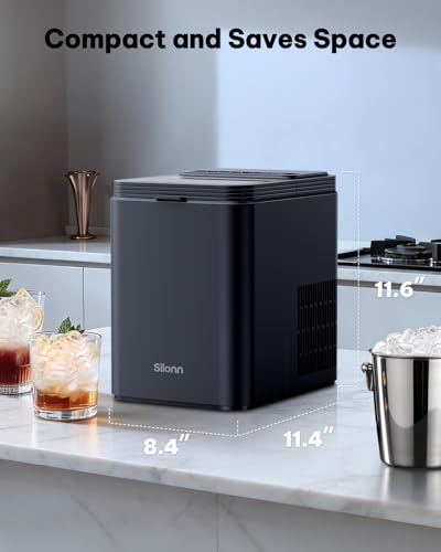 Image of Silonn Ice Maker Countertop, 8 Bullet Ice Cubes in 6 Mins, 26.5 Lbs per Day, 2 Size Options, Self-Cleaning & Portable for Kitchen, Office, Party, RV Camping