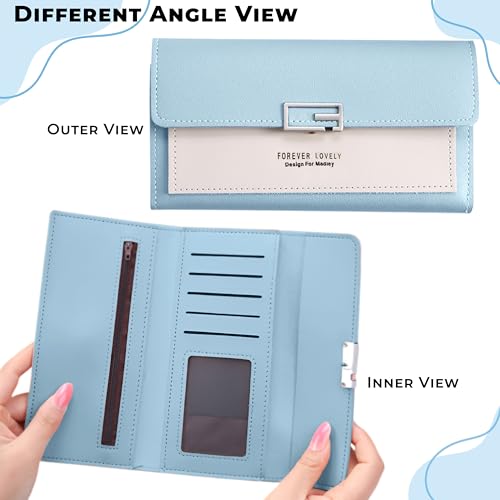 Image of Kraptick Women's Wallet - Stylish & Compact Clutch Purse, Card & Coin Holder with 13 Slots, Money Organizer & Travel Wallet for Women (Blue)