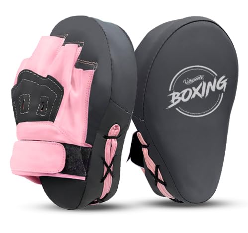 Image of Valleycomfy Boxing Curved Focus Punching Mitts- Leatherette Training Hand Pads,Ideal for Karate, Muay Thai Kick, Sparring, Dojo, Martial Arts(Gray & Pink)