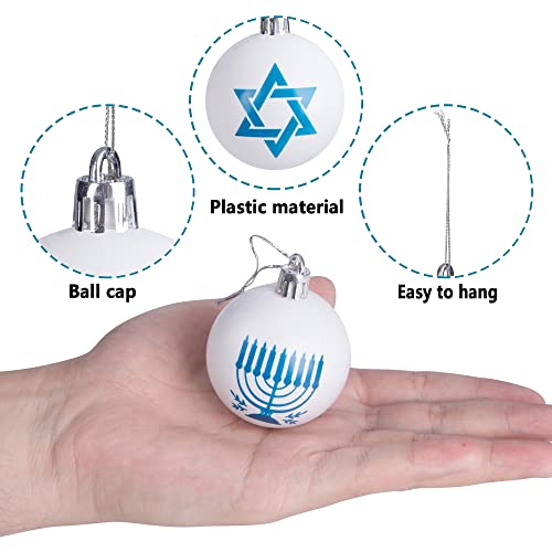 12Pcs Hanukkah Ball Ornaments,1.96" Star Of David Hanukkah Hanging Balls,White And Blue Jewish Menorah Ball Ornaments For Tree Hanukkah Decorations (12Pcs Hanukkah Plastic Ball) #TOP2
