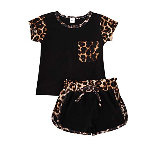 Toddler Infant Kid Baby Girl Shorts Outfit Short Sleeve Leopard T-Shirt Cheetah Print Pants Summer Clothes Set (Black,4-5T)