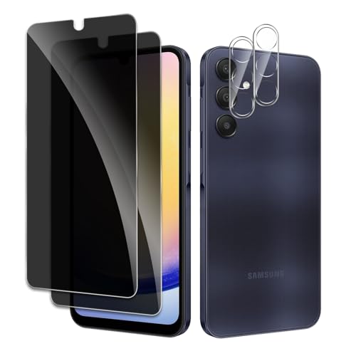[2+2 Pack] Privacy Screen Protector for Samsung Galaxy A25 5G, Anti-Spy Shatterproof Tempered Glass with Camera Lens Tempered Glass 9H Hardness Bubble Free Anti-Glare Case Friendly