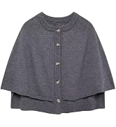 HOULENGS Women's Round Neck Knitted Shawl Cardigan Sweater Half Sleeve Button Cropped Cape Sweate...