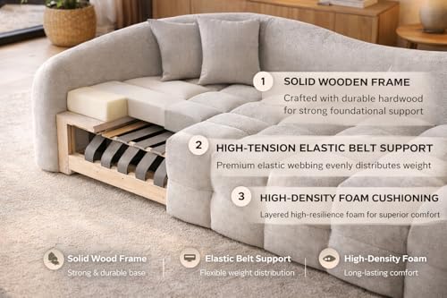 Image of Casaliving Ariana Modern Premium Boucle Fabric Sofa, Upholstered 3 Seater Sofa Set for Living Room, (Pine Colour) Premium Boucle Fabric Sofa