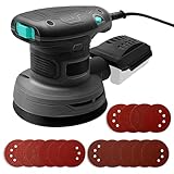 5-Inch Random Orbital Sander, 3Amp Electric Palm Sander with 6-Speed Control, Dust Collector & 16 Sandpapers for Woodworking, Sanding and Polishing Wood/Metal Surfaces