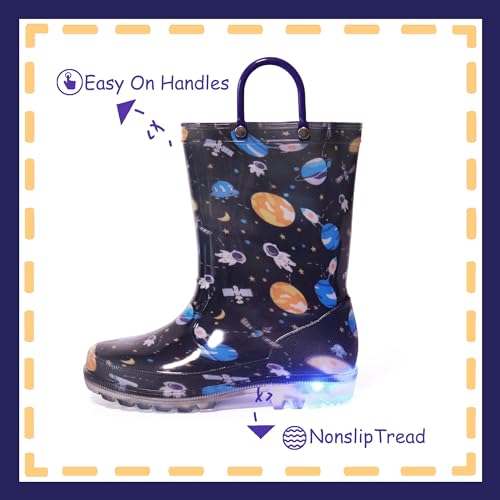 Image of Outee Toddler Kids Adorable Lightwight Waterproof Rain Boots Light Up by Steps