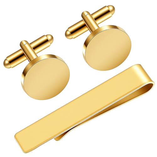 Set de 3 piezas: pasador de corbata y mancuernas doradas para hombre
