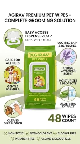 Image of Hypoallergenic Dog Wipes, Cleaning and Odor-Controlling Grooming Wipes for Paws, Body, and Butt, Perfect for Puppy and Adult Dogs (Pack of 6.)