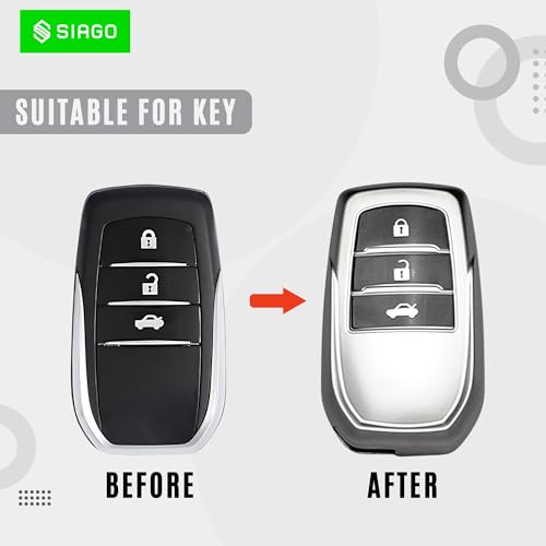 Image of SIAGO Premium TPU Key Cover Compatible with Toyota Fortuner | Fortuner Legender | Innova Hycross 3 Button Smart Key (Grey Pack of 2)