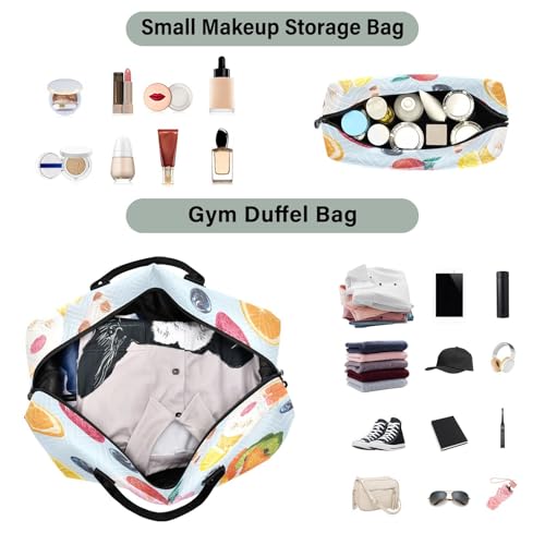 ​​Large Foldable Travel Duffel Bag, Waterproof Gym Bag for Men & Women, Carry-On Luggage Weekender Overnight Bag, Fruit Ice Cream4