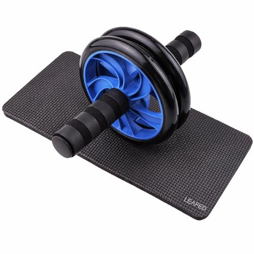 Image of LEAFED Anti-Skid Double Wheel AB Roller with Knee Mat | Heavy Duty Steel Handle Ab Exercise Equipment | Core & Abs Workout Roller for Men & Women-Assorted Color (Black-Green /Blue /Yellow)
