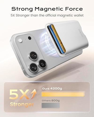 Image of KPNEOL Magnetic Mag-safe Wallet Cell Phone Card Holder for Phone Case with Mag-Safe, Stronger Magnetic RFID Leather Stick on Phone Wallet Compatible with iPhone 17 /16 /15 /14 /13 /12 Series, White Color
