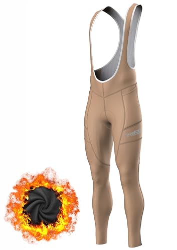 Zimco Calça longa masculina acolchoada térmica para ciclismo, Bege, 3G