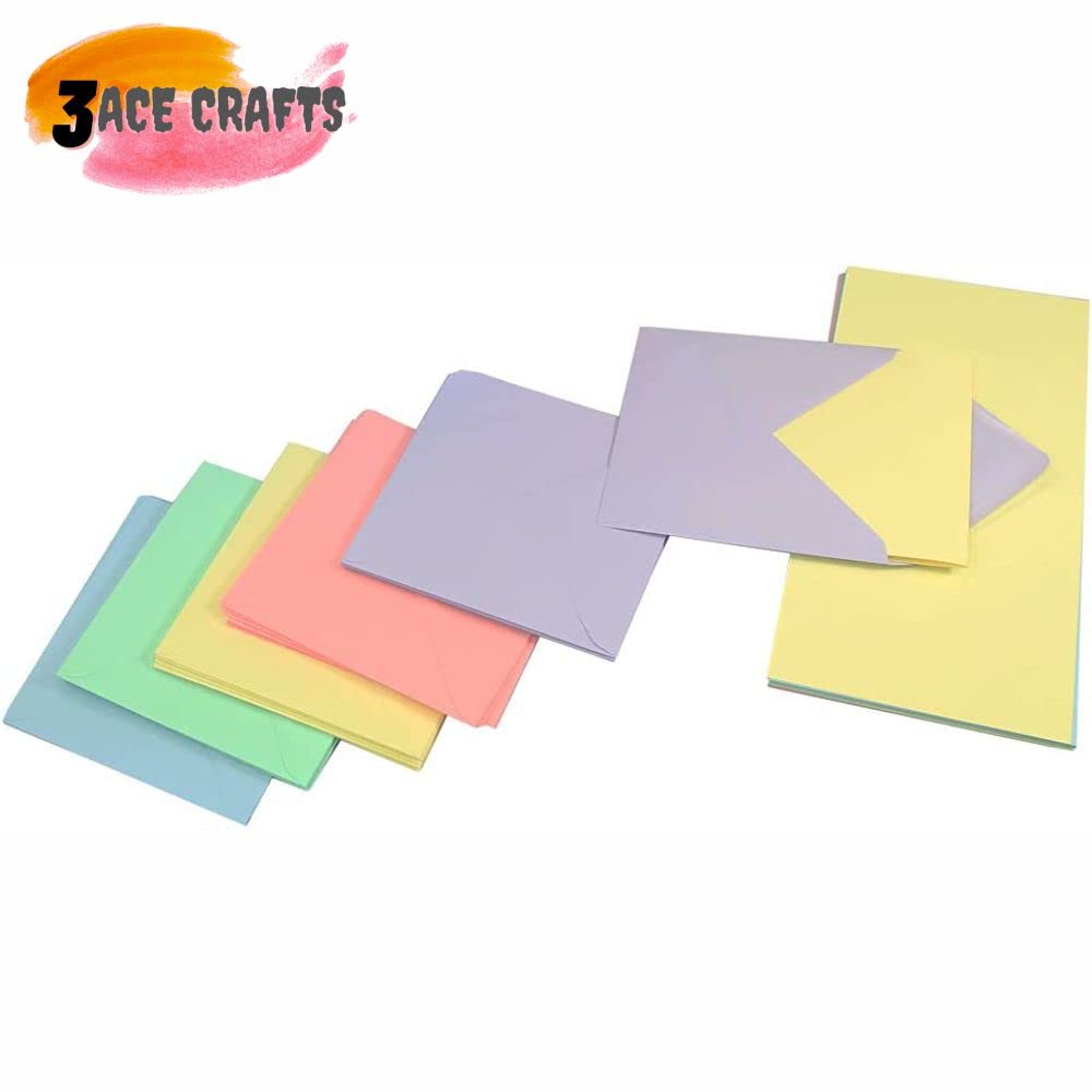 3 Ace Crafts 5 X 7 Coloured Pastel Cards And Envelopes For Card Making (50) Birthday, Wedding Invitation, Paper For Craft Making, Thank You Card With