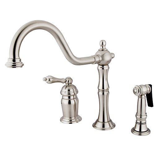 Elements of Design Nuvo ES1818ALBS Elements Of Design New Orleans Single Handle Widespread Kitchen Faucet With Brass Sprayer, 9- 5/8