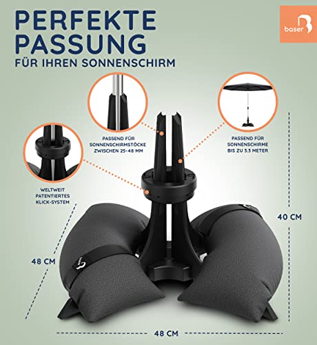 Foto von Baser Sonnenschirmständer mit befüllbarem Sandsack, Gewichte 30-50 kg, bis 3,3 m Sonnenschirm, aus recycelten Materialien in Dänemark