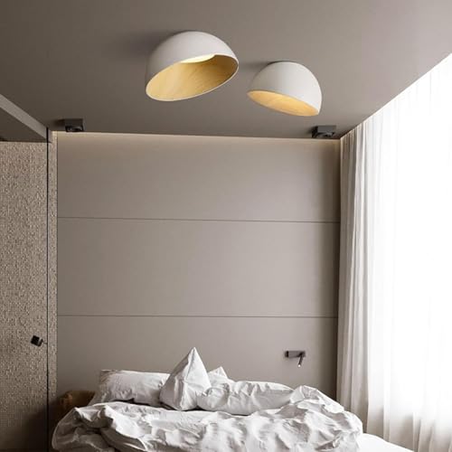 Plafonnier LED à grain de bois peint et structure métallique géométrique - 5
