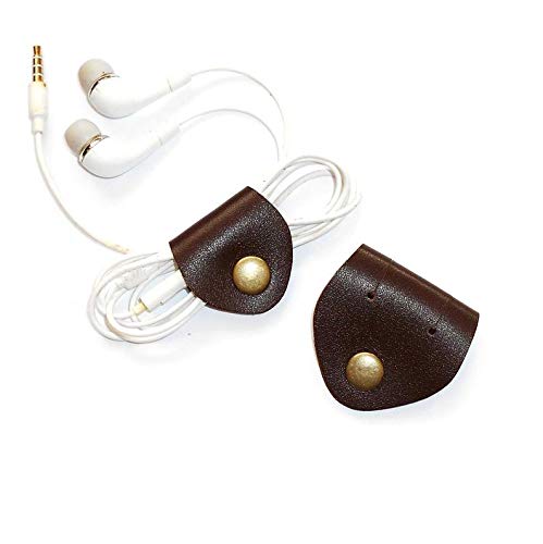 CratlyMultipurpose Taco Cable Holder Clips Organizer/Cable Wire Holder/Made of Pure Leather Having Brass Button Made of Leather Set of 2, Size 2x2 (LXB) Inches