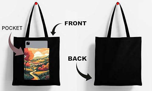Image of ZORI Black Tote Bag With Pocket Printed Designed Canvas Tote Bags For Women large capacity,Tote bag For Shopping, College, Travel, More Canvas Handbag For Unisex Bag