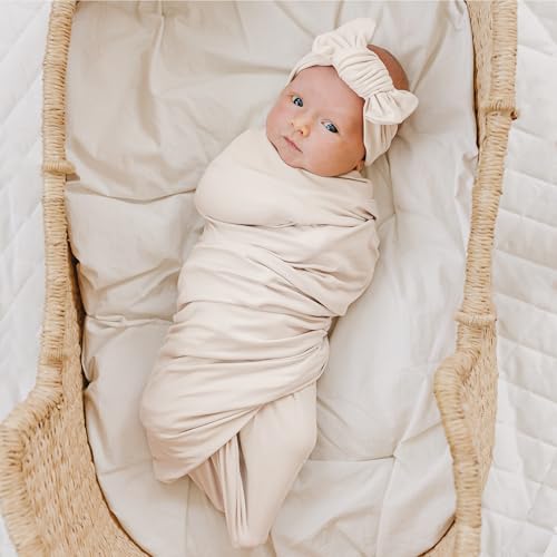Image of Konssy Baby Girl Newborn Receiving Blanket with Matching Headband and Beanie Set Baby Swaddle Nursery Swaddle Wrap