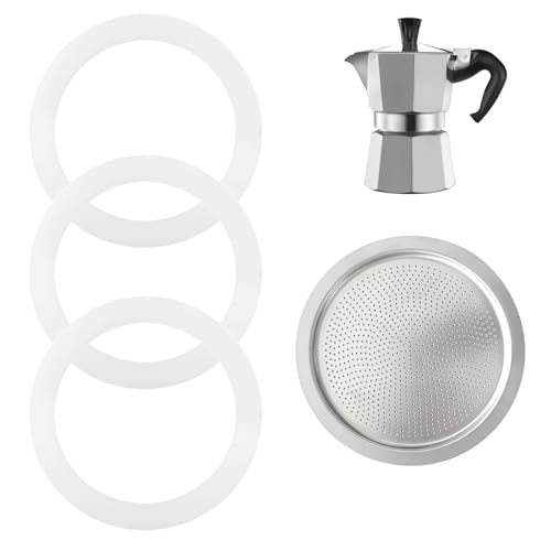 Stalora 3 Joints de Cafetière Italienne + 1 Filtre Aluminium, Joint Silicone Alimentaire de...