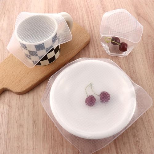 Pokinge 4 Pcs Food Container Cover, Transparent Silicone Stretch Lids Reusable Microwave Food Cover 3 Sizes Square Bowl Cup Cover Fresh Keeping Tool - Thumbnail 5