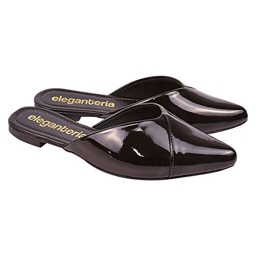 Mule Feminino Rasteirinha Verniz Eleganteria Tamanho:37;Cor:Preto