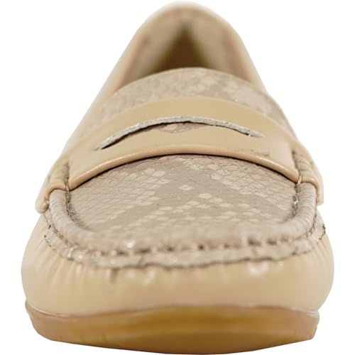 Image of KOZI Women Comfort Casual Wedge Shoe Slip-On Loafer ML Collection Round Toe Penny Loafer Removable Insole Black Champagne