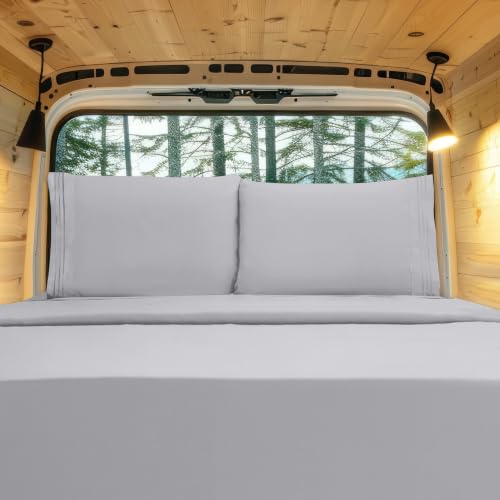 Image of Elegant Comfort Luxury 1500 Premium Hotel Quality Microfiber 4-Piece Sheet Set - Wrinkle Resistant, All Around Elastic Fitted Sheet, Deep Pocket up to 16 inch, RV Short Queen, Silver