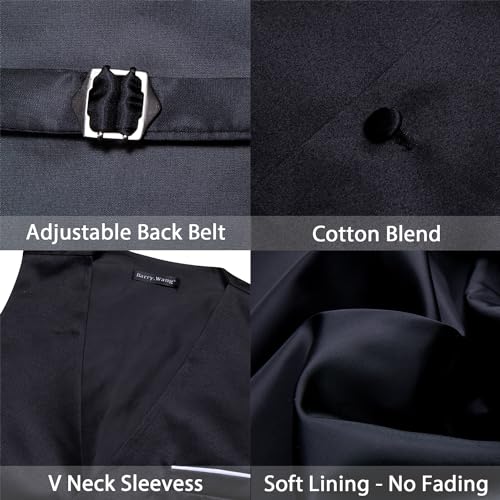 Image of Barry.Wang Mens Suit Vest Bow Tie Set 4PCS Formal V-neck Slim Fit Casual Solid Color Waistcoat Wedding Party Tuxedo