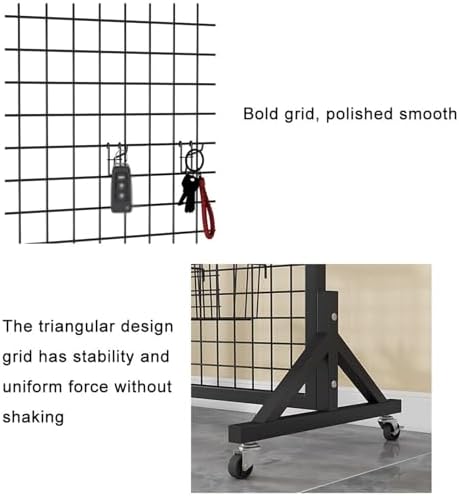 Mobile Metal Mesh Storage Rack on Wheels, Freestanding Gridwall Display Stand with 20 Hooks, Ideal for Retail & Art Exhibitions, 100x40x120cm, White Wire Rack