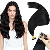 Full Shine I Tip Hair Extensions Human Hair, 22 Inch Color 1B Off Black 40g, Long Straight Itip Human Hair Extensions, Soft Silky Pre Bonded Remy Hair, Add Length and Natural Volume