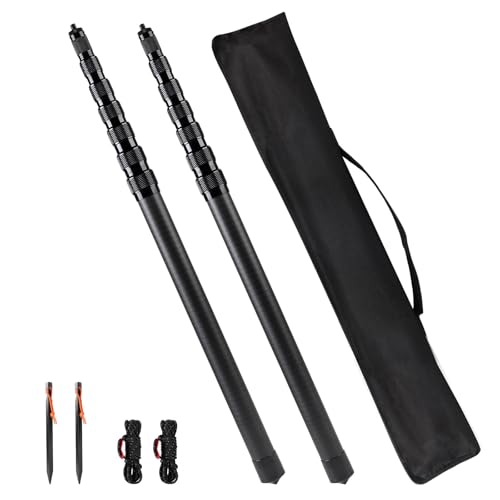 LALAGO Lot de 2 Poteaux de Tente Télescopiques en Fibre de Carbone - 2,7m Réglables Poteaux de Bâche, Mât de Bâche Télescopique Légers et Solides, pour...