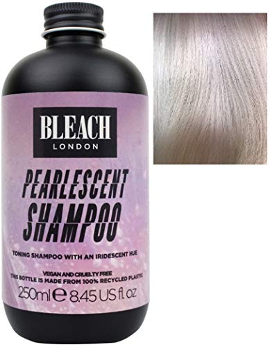 Bleach London Pearlescent Toning Shampoo Iridescent Purple Colour Depositing Formula for Blonde Hair Removes Brassy Yellow Tones Helps Build or Maintain Pearly Purple Colour Paraben Free 250ml