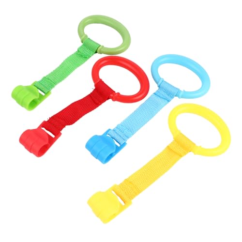 MUELODSIC 4 pezzi Anelli da Letto per Colorati Anelli da Trazione Ergonomici per Lettino Culla Passeggino e Lettino da Viaggio Accessori Utili per Aiutare Stare in Piedi e Imparare