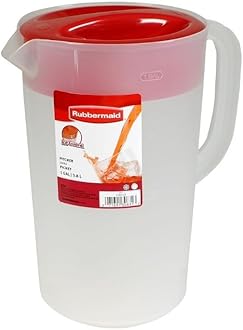 Rubbermaid 071691306313 Pitcher Classic 1 Gal. Clear Base, Red Bulk, 57 x 6.5 x 10.5 in, 6